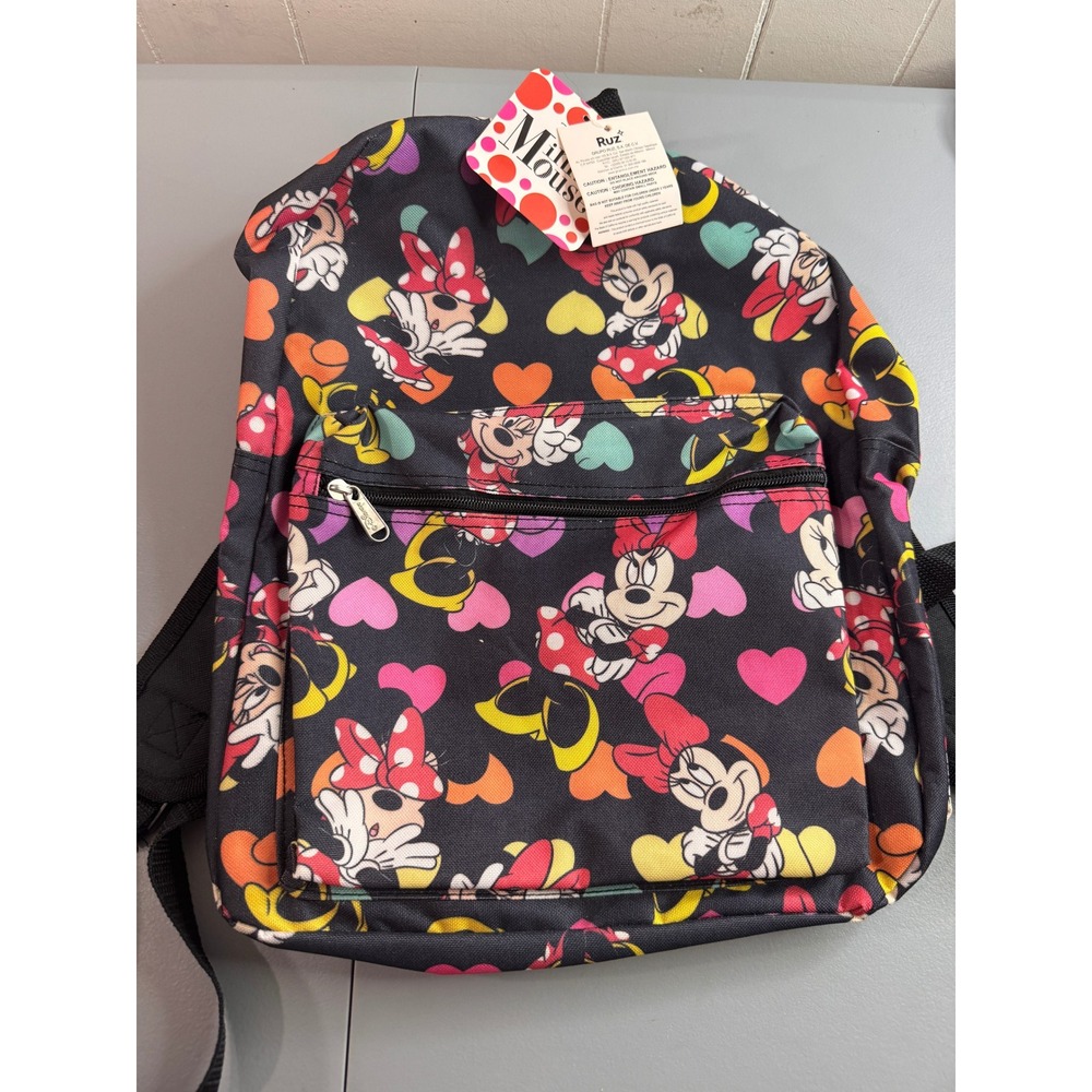 Disney Minnie Mouse Backpack Kids OS Black NWT Heart Print Character Bag